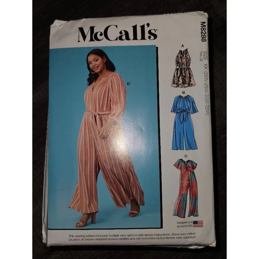 McCalls M8288 Misses Womens Romper Jumpsuit Sash Sewing Pattern Sz 26-32W UNCUT